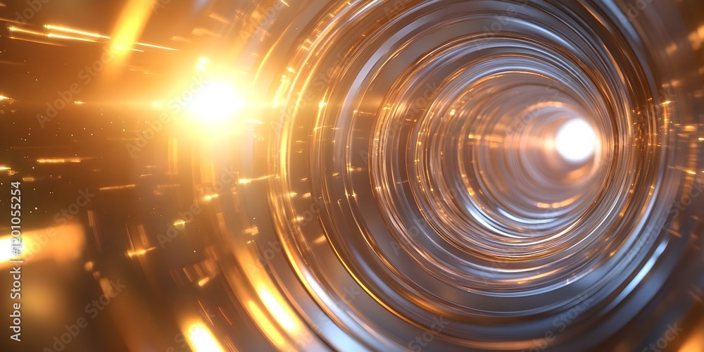 Poster a swirling vortex of light and reflections, creating a sense of depth and movement, reminiscent of a