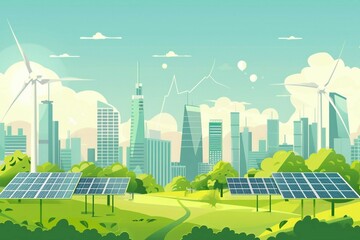 Sketched modern city skyline featuring towering glass buildings under a bright, clear sky.