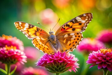 Fototapeta premium Elegant Peach Fuzz Butterfly on Flower - Panoramic Nature Stock Photo