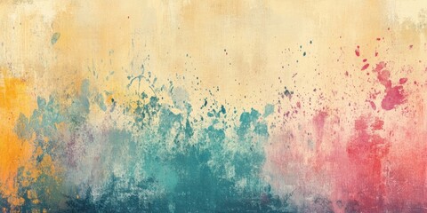 Fototapeta premium Pastel gradient background with blurry yellow beige and vibrant splashes of turquoise pink and orange creating a textured artistic surface design
