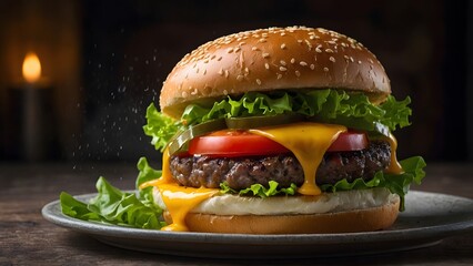 hamburger on a wooden background