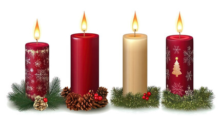 Beautiful Christmas Candle Illustrations Set Generative AI