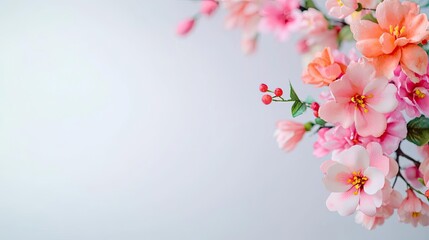 Obraz premium Easter watercolor concept. Beautiful pink flowers blooming against a soft, light background.