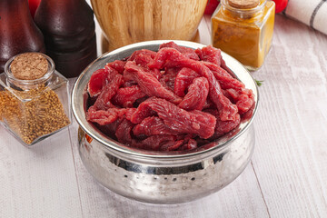 Raw beef meat - sliced strips