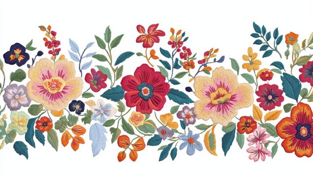 97.A beautiful embroidery design neckline lace border with forest flowers trees leafs leaves ornaments for textile print on fabric top performer Mughal art: