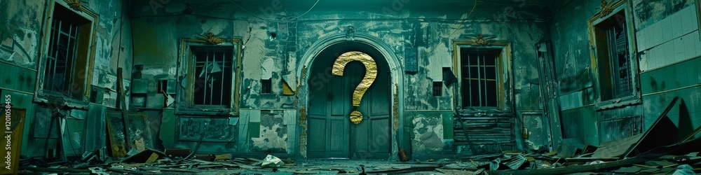 Aufkleber exploring the intriguing intersection of question marks, architectural design, and natural elements