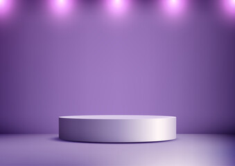 Obraz premium 3D White Podium on Vibrant Purple Backdrop with Soft Lighting for Product Displays and Mockups