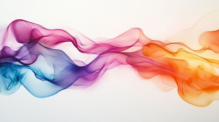 118.Close-up of delicate streams of colorful fume, featuring a spectrum of vibrant tones, flowing fluidly in an intricate dance over a white background.
