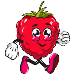 Cute raspberry fruit vektor illustration mascot character walking, work of hand drawn