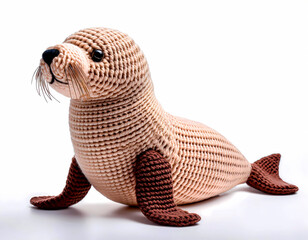 Obraz premium Amigurumi style stuffed seal, crocheted isolated on white background