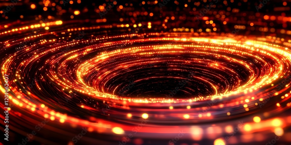 Poster a swirling vortex of bright orange and yellow lights against a dark background, creating a dynamic a