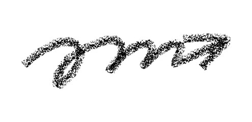 Hand drawn simple arrow drawn with wax crayon, chalk or charcoal. Uneven dry texture for underlining highlighting. Pencil drawn lines, strikethrough, grungy vector isolated on white
