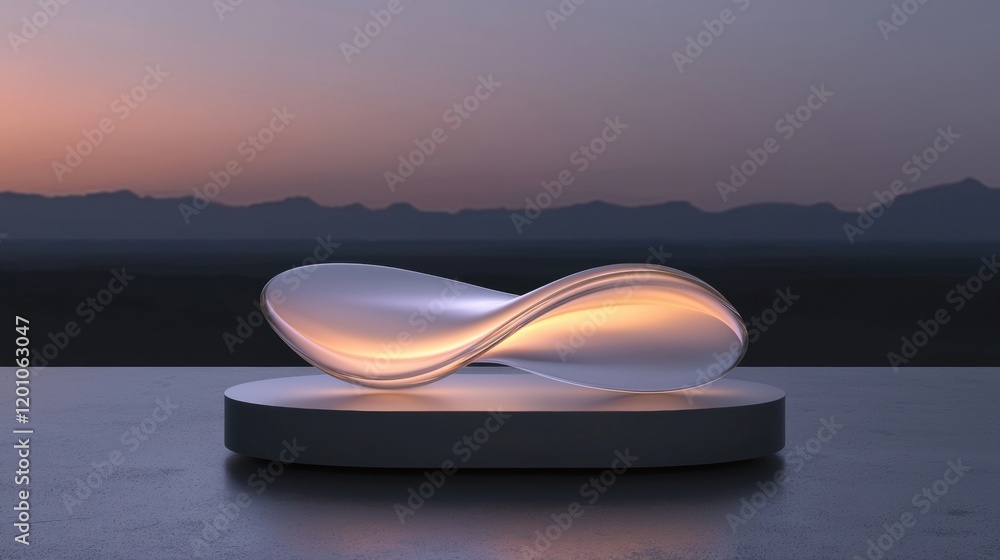 Poster 3d rendering of a modern sculpture on a black base. the sculpture is in the shape of an infinity sym