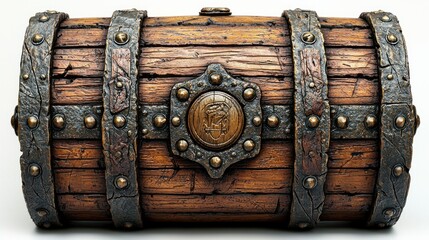 Fototapeta premium Ornate Wooden Chest, Studio Shot, White Background, Game Design