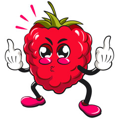 Cute raspberry fruit vektor illustration mascot character raising two middle finger, work of hand drawn