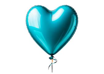 Turquoise heart shape balloon isolated on transparent or white background