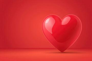 Glossy red heart design on vibrant ruby red background, evoking love and passion