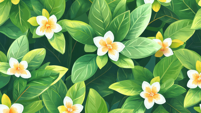 Cartoon rooibos plant with flowers, redbush seamless pattern, vector background. Rooibos flower and leaf pattern for tea herbal drink, natural herb bush and green floral ornament for tile background