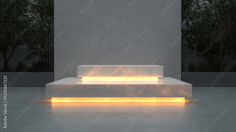 Poster modern, minimalist design of a white platform with a rectangular shape.