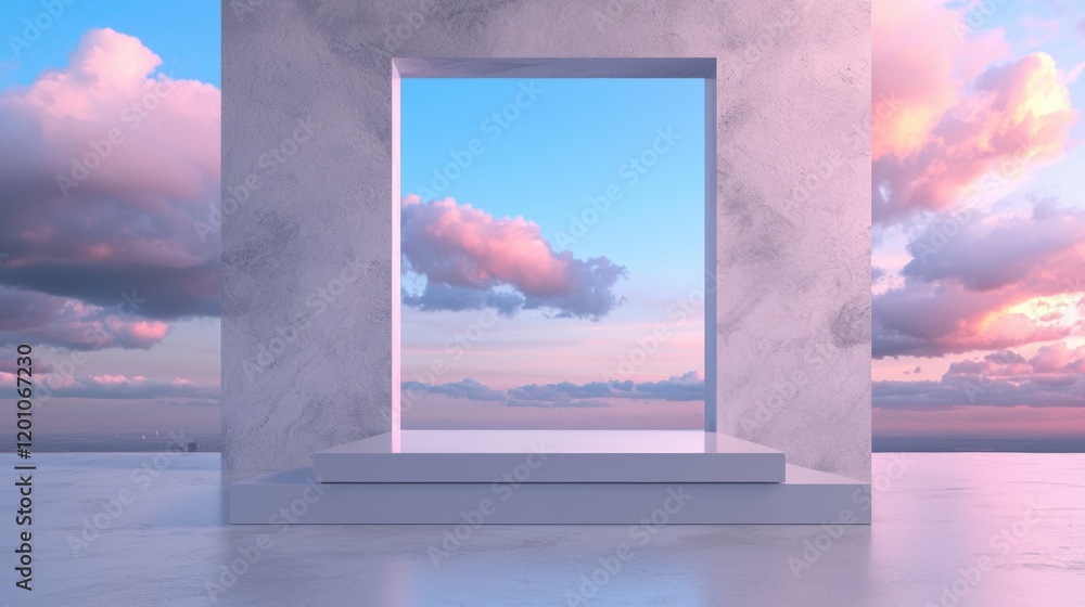 Poster empty room with a large window in the center. the window is framed by two white columns on either si