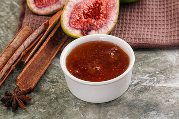Sweet fig jam in the bowl