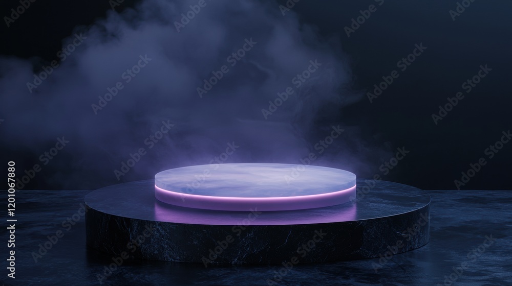 Poster round platform with a circular platform in the center. the platform is made of black marble and has 