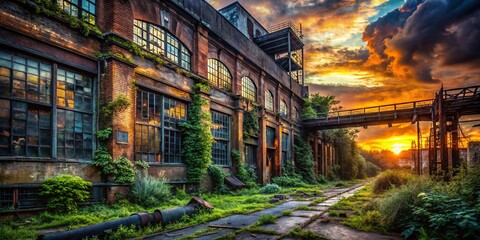 Naklejka premium Enigmatic Old Factory at Dusk: Surreal Industrial Decay Photography