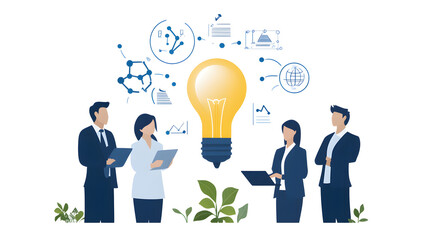 Scenes of business innovation workshops, showcasing teams collaborating in a creative and dynamic environment, brainstorming ideas, and driving forward-thinking solutions for growth and progress.
