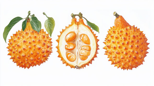 Exotic tropical fruits sketch banners. Vector design of kiwano, bael pear or star and mammee apple and loquat, persimmon and champakka or akebia fruit with marang and gandaria