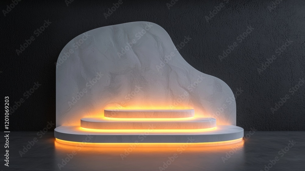 Poster 3d rendering of a white sculpture of a wave-like structure with a circular base. the sculpture is pl
