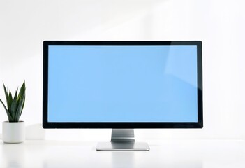Fototapeta premium Computer monitor with a blank screen centered on a white background