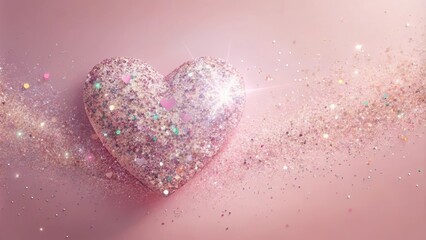 Fototapeta premium Sparkling Pink Glitter Heart with Shimmering Dust Trail