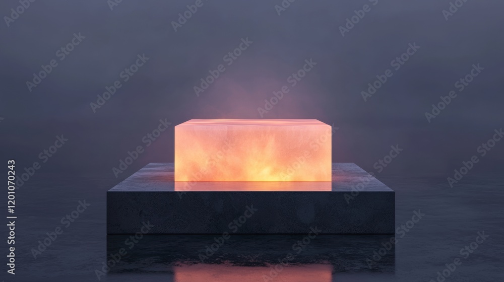 Aufkleber square-shaped object on a black platform. the object appears to be made of a light-colored material,