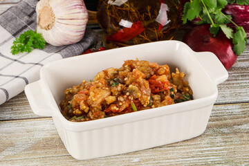 Grilled vegetables salad - Eggplant, tomato and pepper