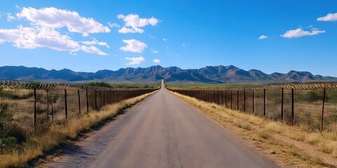 border fence and wall patrolled by border patrol at the US-Mexico border