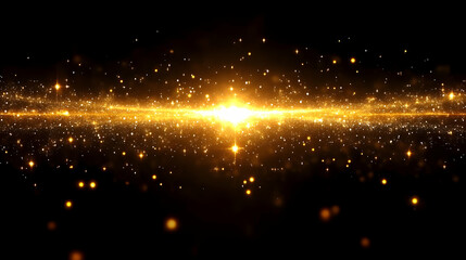 Naklejka premium Golden light streaks across dark space; cosmic background, video overlay