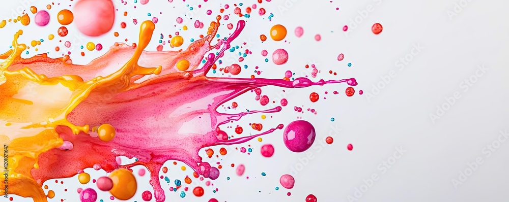 Poster confetti watercolor idea. vibrant splash of colorful paint creating artistic abstract patterns on wh