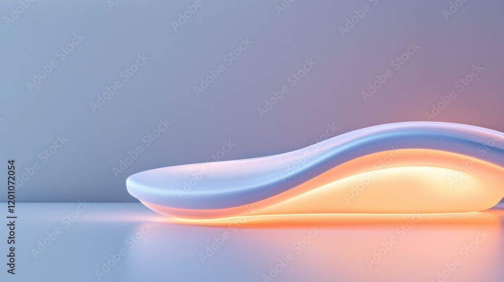 Poster 3d rendering of a modern, abstract object. it appears to be a curved, wavy shape with a light blue a