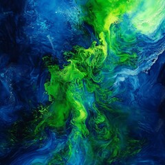 Obraz premium Vivid Abstract Swirls in Electric Blue and Neon Green Colors - Made with Generative AI