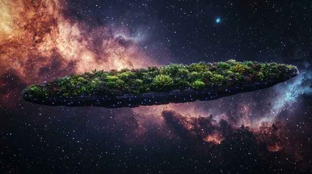 Floating Greenery in Space with Stars and Cosmic Background