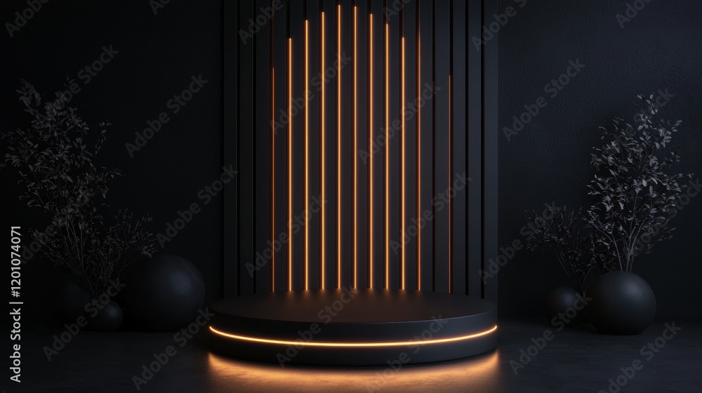 Aufkleber modern and minimalist interior design with a dark background. in the center of the image, there is a
