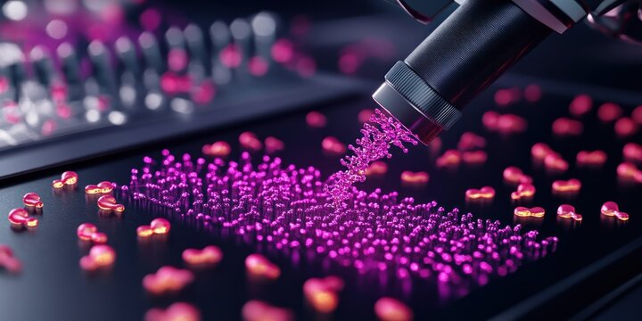 A detailed close-up of a DNA sequencing machine in action, analyzing genetic data.