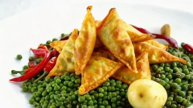 Flat-Lay Samosas with Spices and Labels