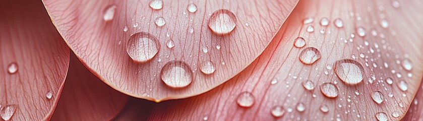 Fototapeta premium Close-up of pink flower petals with water droplets, showcasing delicate textures and natural beauty.