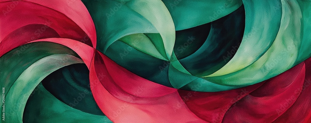 Poster kaleidoscope watercolor concept. vibrant abstract waves in red and green hues, creating a dynamic vi