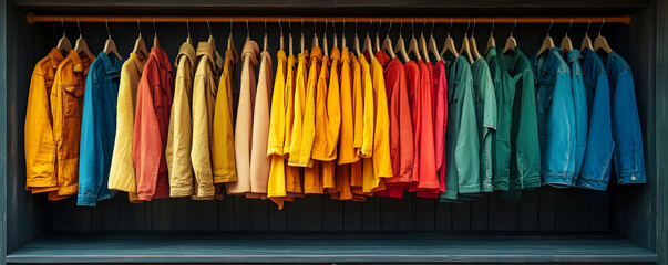 Colorful jackets closet rack, autumn