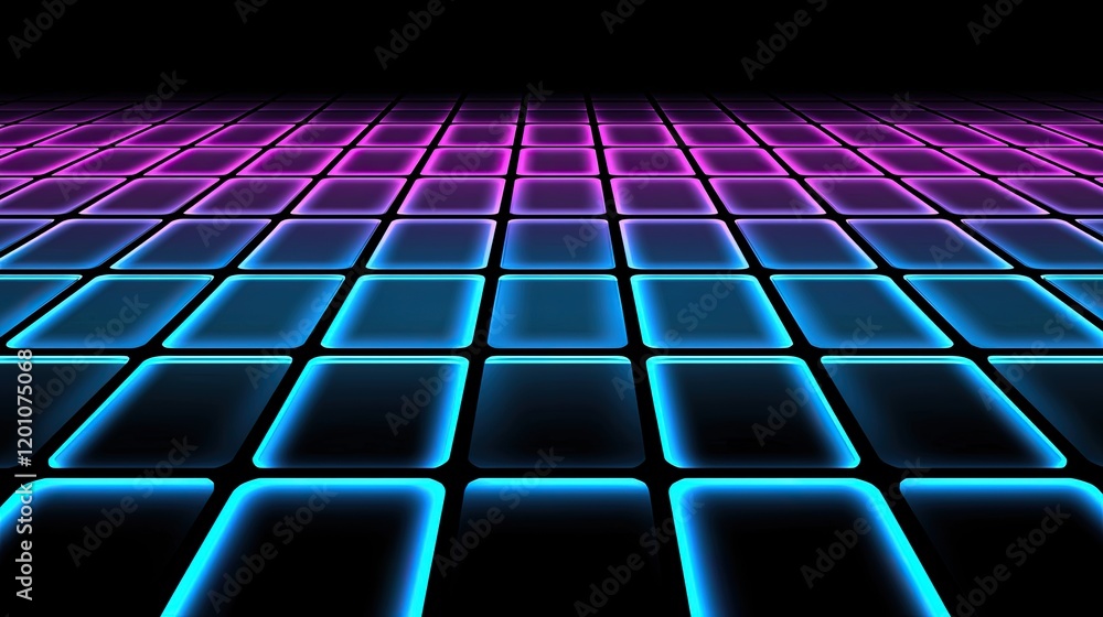 Poster dynamic neon grid animation virtual space digital art futuristic environment top-down view visual co