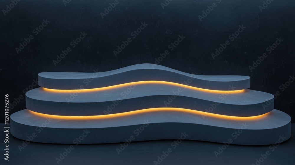 Poster 3d rendering of a modern abstract sculpture. the sculpture is made up of three layers of grey concre