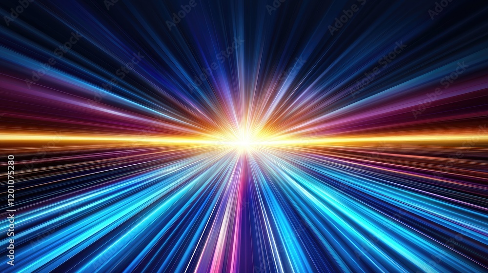 Poster dynamic light rays burst through space vibrant colors abstract digital art futuristic environment ey