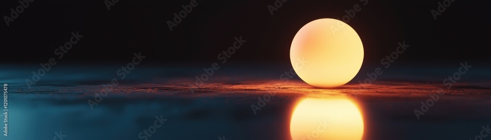 Poster a glowing orb reflects on a smooth surface, surrounded by dark and vibrant hues, creating an atmosph